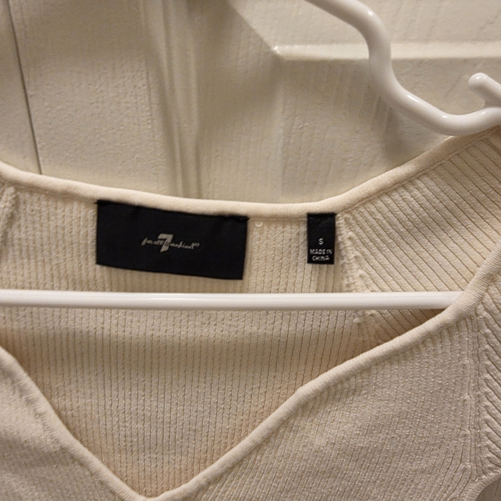 7 For All Mankind Cream Ribbed Knit Top - Picture 5 of 5